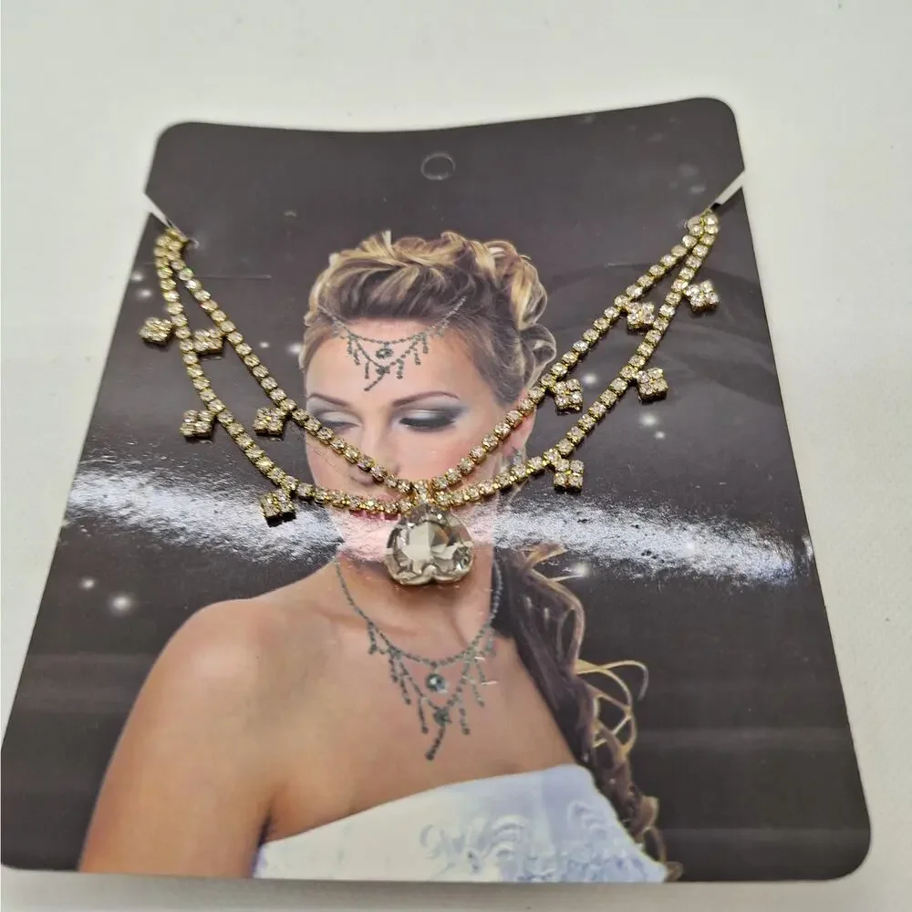 Rhinestone Head Chain Gold Tone Bridal Prom Boho DISCOLORATION ON BACK OF CHAIN